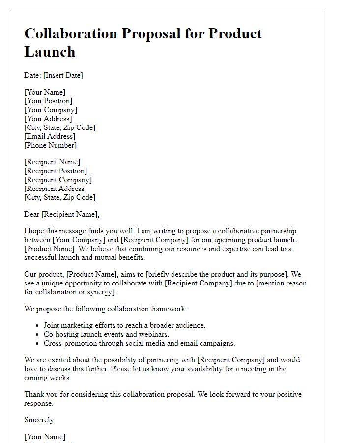 Letter template of collaboration proposal for product launch