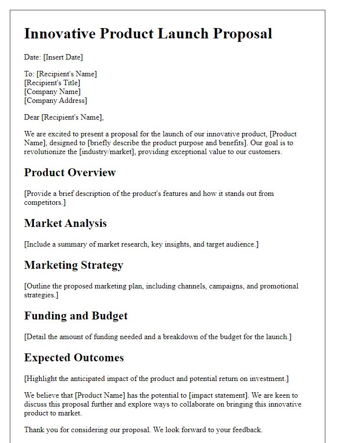 Letter template of innovative product launch proposal