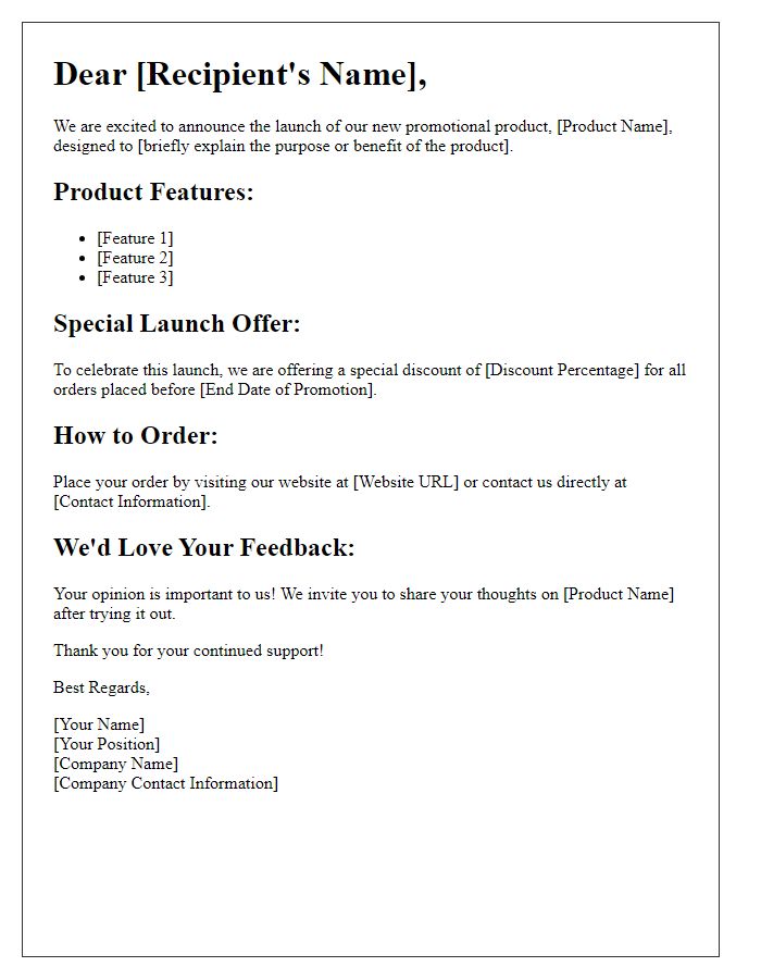 Letter template of promotional product release outline