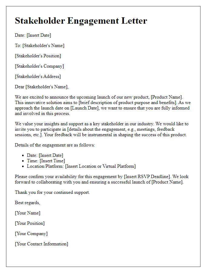 Letter template of stakeholder engagement for product launch
