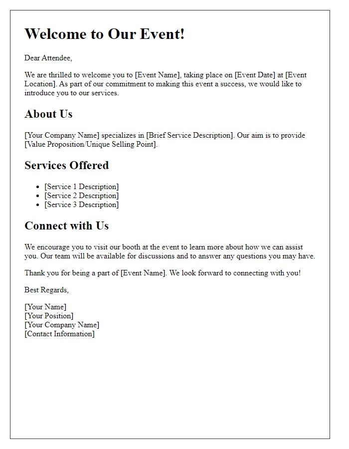 Letter template of service introduction for event attendees