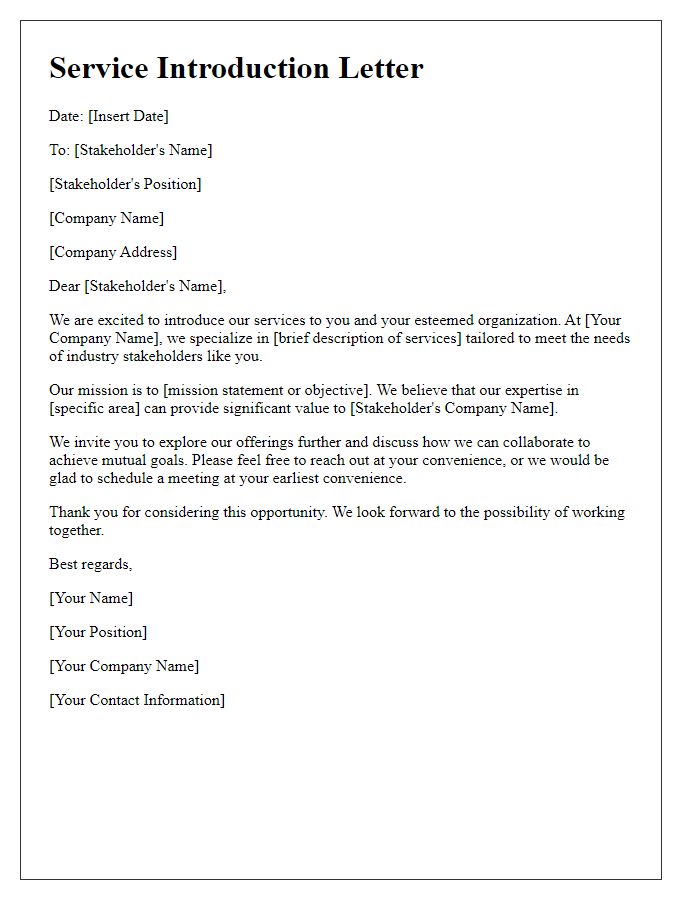 Letter template of service introduction for industry stakeholders