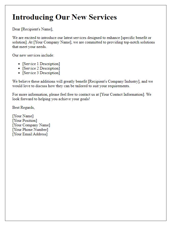 Letter template of service introduction for marketing campaigns