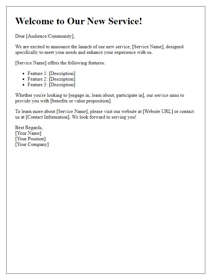 Letter template of service introduction for online audience