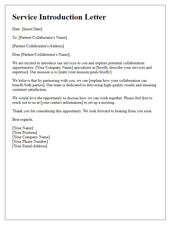 Letter template of service introduction for partners and collaborators