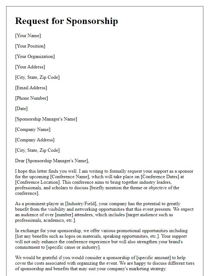 Letter template of sponsorship request for conference participation.