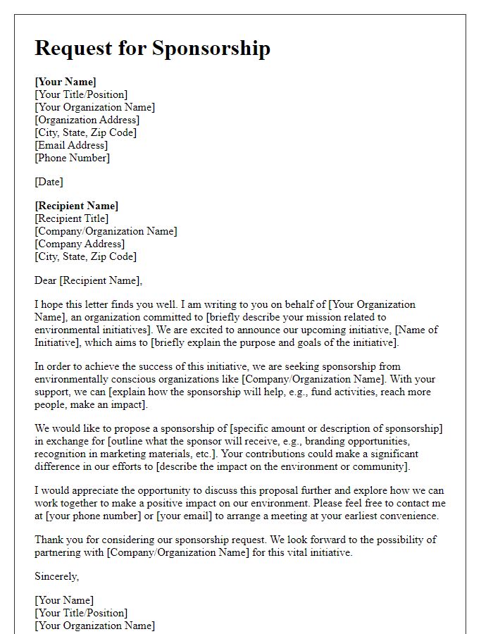 Letter template of sponsorship request for environmental initiative.