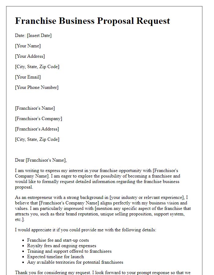 Letter template of Franchise Business Proposal Request