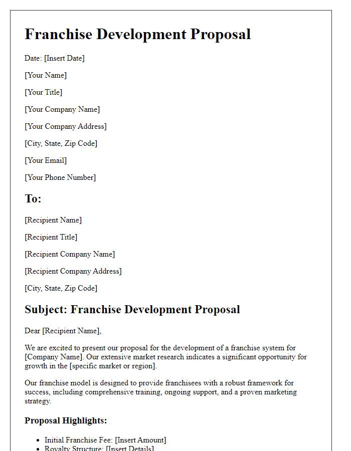 Letter template of Franchise Development Proposal