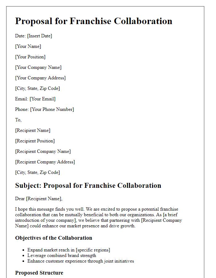 Letter template of Proposal for Franchise Collaboration