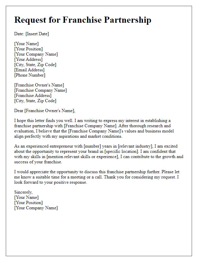 Letter template of Request for Franchise Partnership