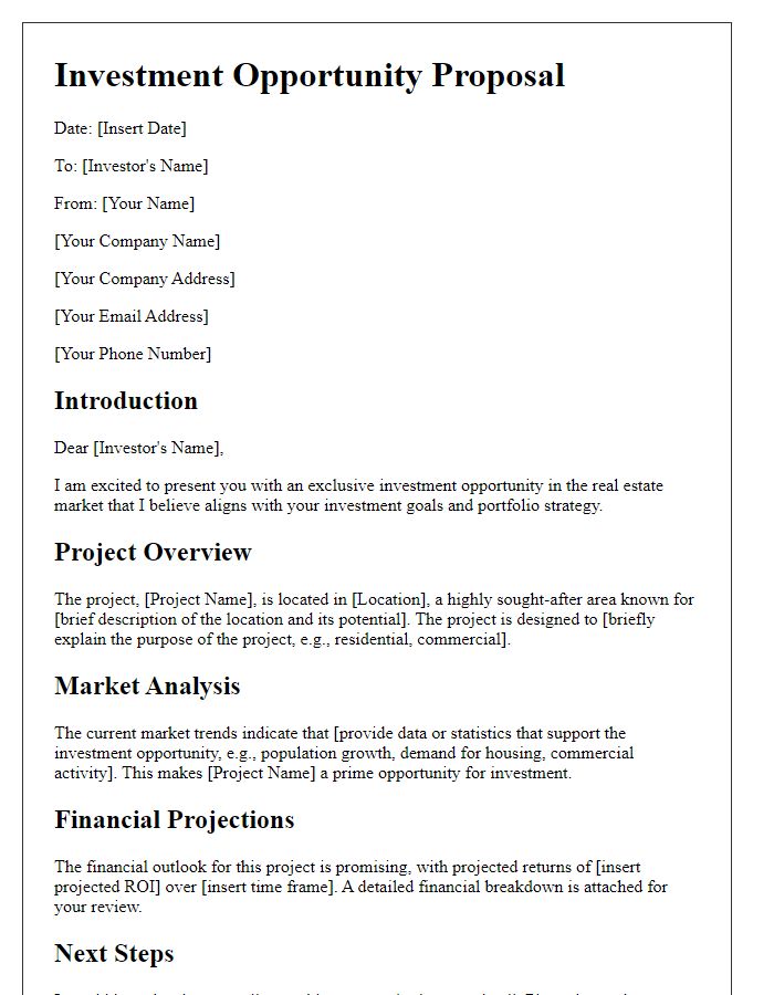 Letter template of investment opportunity proposal for real estate projects.