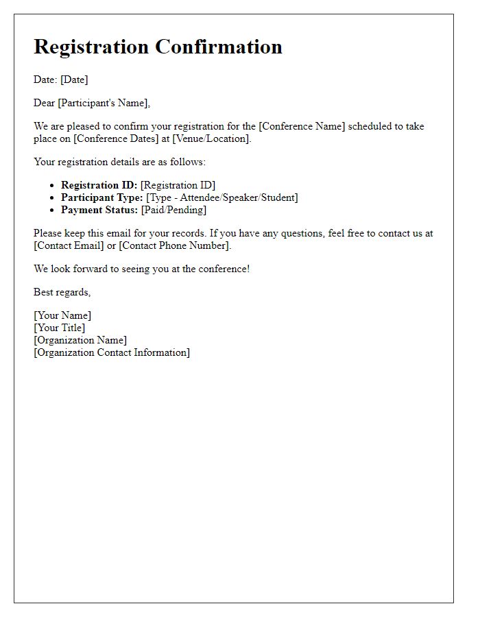 Letter template of confirmation for conference registration