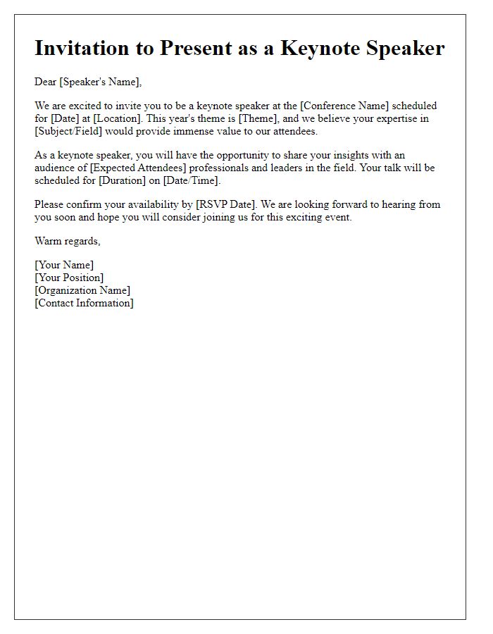 Letter template of invitation for keynote speakers to conference