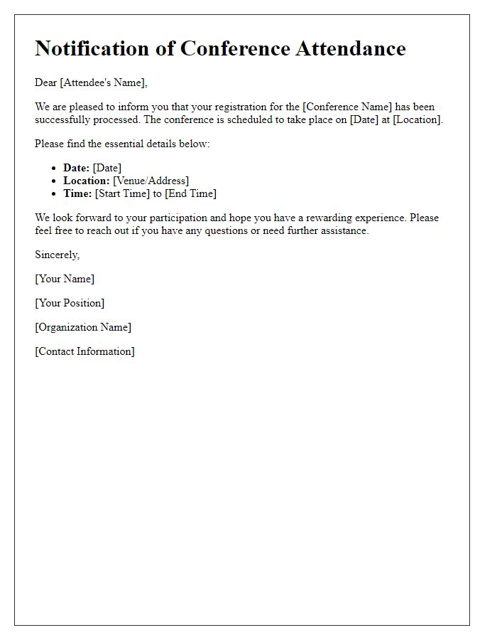 Letter template of notification for conference attendees