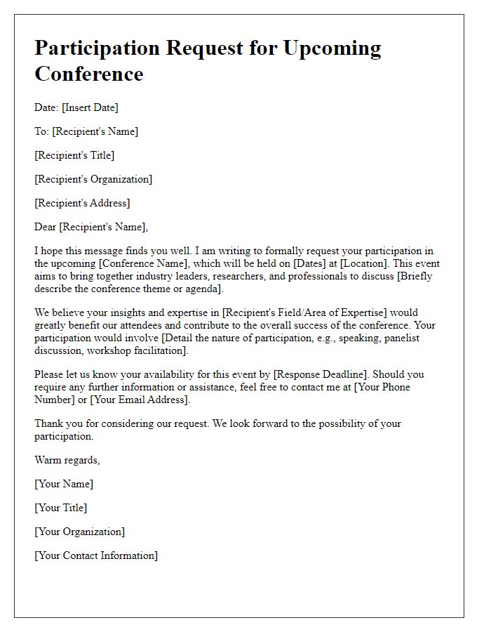 Letter template of participation request for upcoming conference