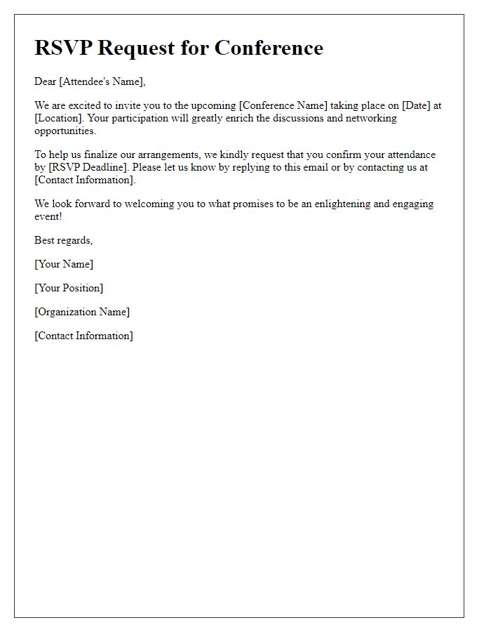 Letter template of RSVP request for conference attendees