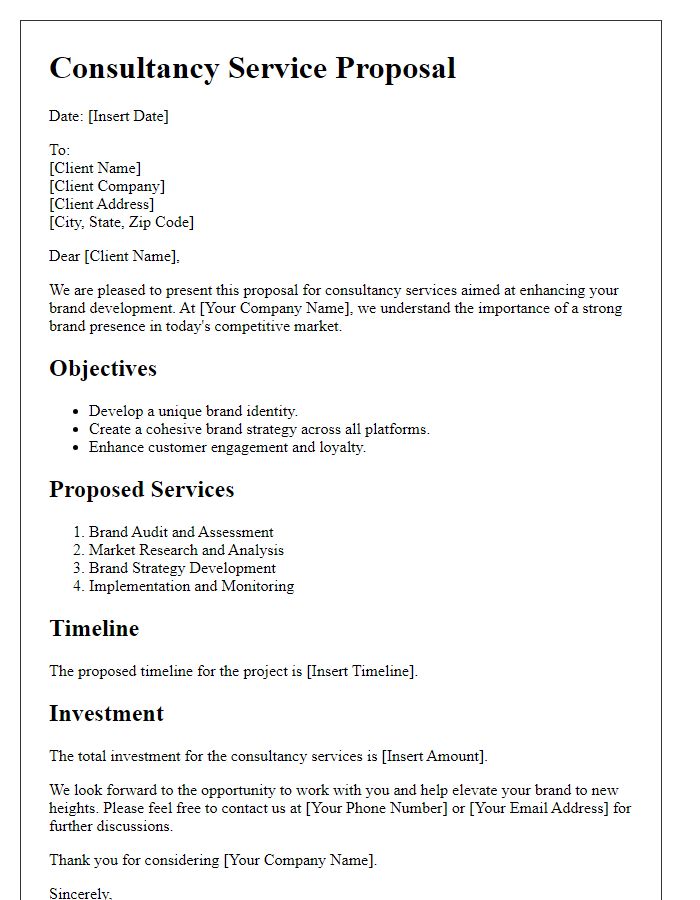 Letter template of consultancy service proposal for brand development