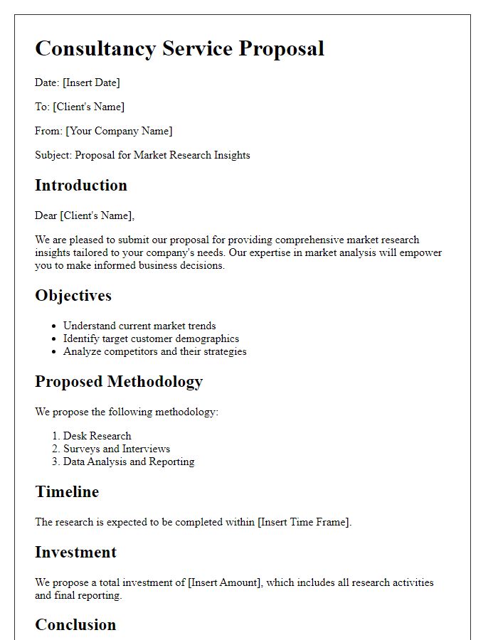 Letter template of consultancy service proposal for market research insights