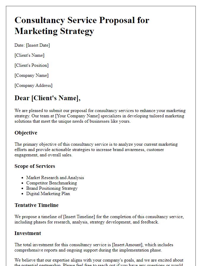 Letter template of consultancy service proposal for marketing strategy