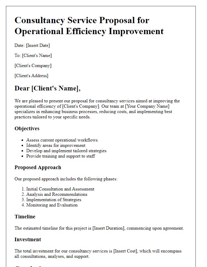 Letter template of consultancy service proposal for operational efficiency improvement