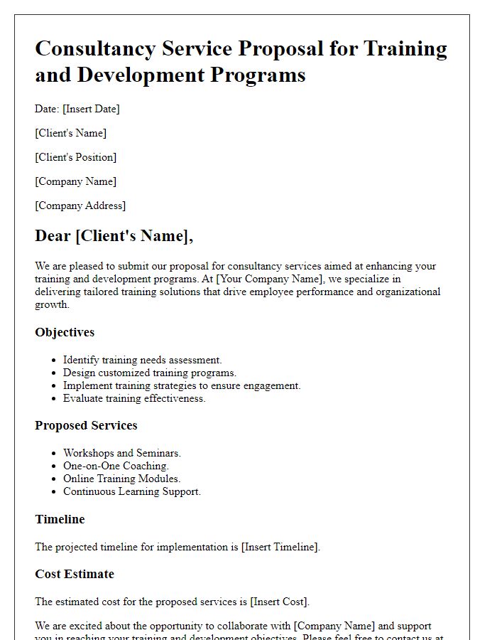 Letter template of consultancy service proposal for training and development programs