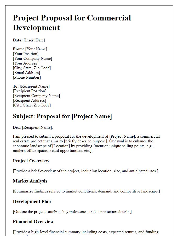 Letter template of real estate project proposal for commercial development