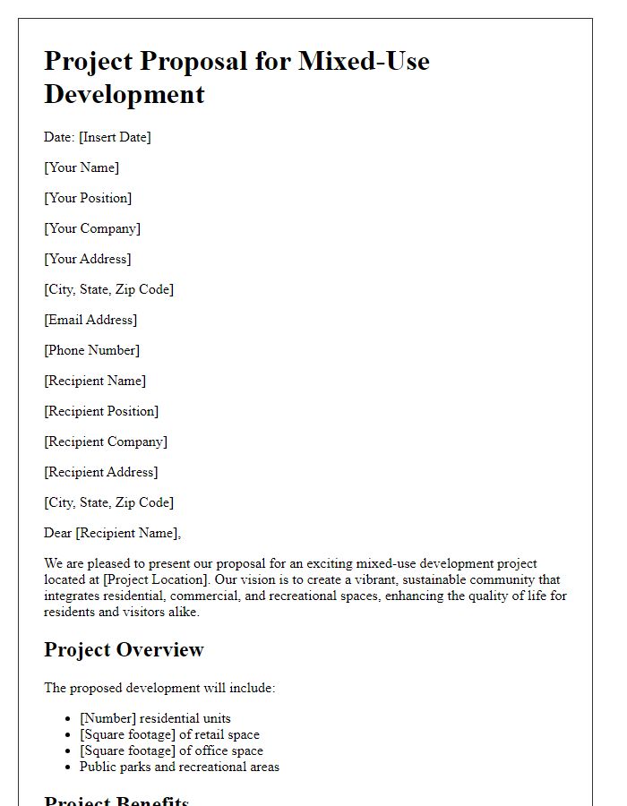 Letter template of real estate project proposal for mixed-use development