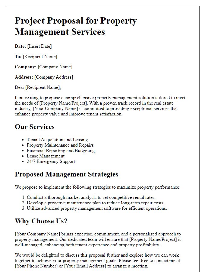 Letter template of real estate project proposal for property management services