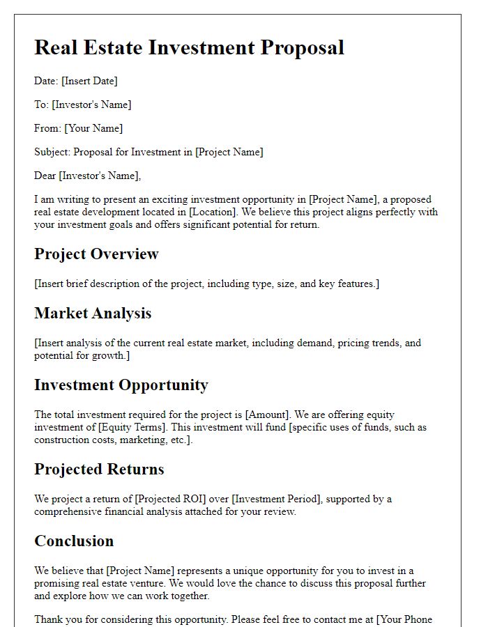 Letter template of real estate project proposal for real estate investment opportunities