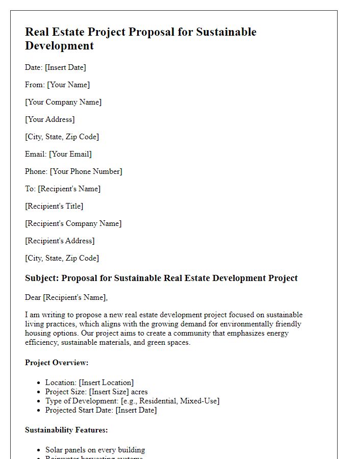 Letter template of real estate project proposal for sustainable development