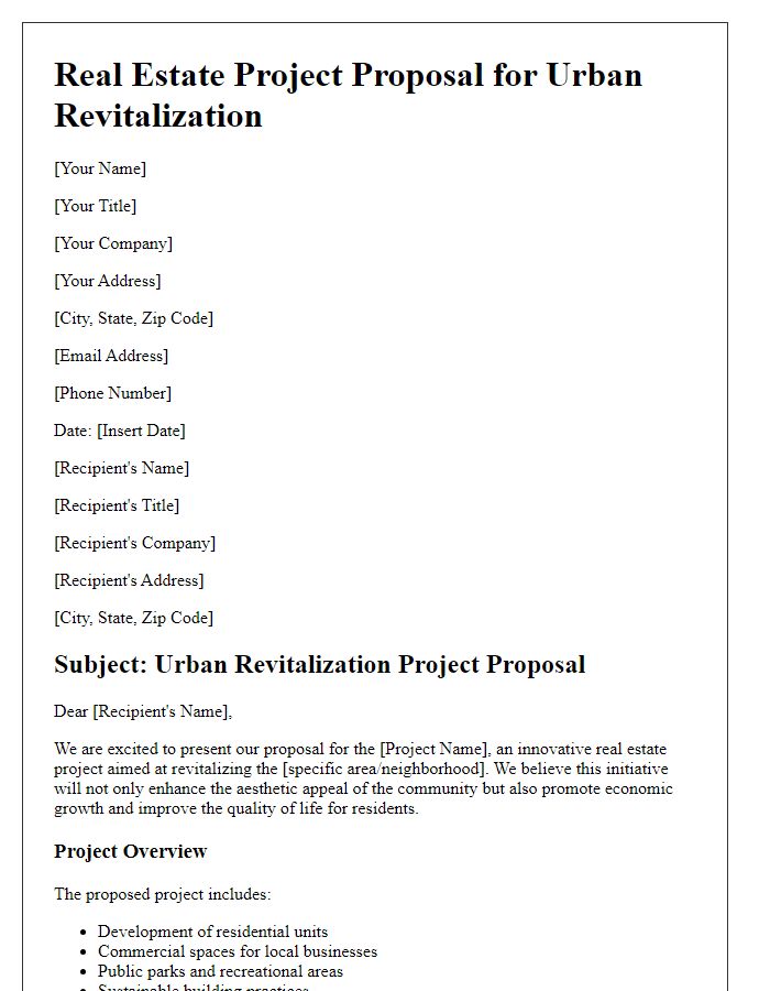 Letter template of real estate project proposal for urban revitalization