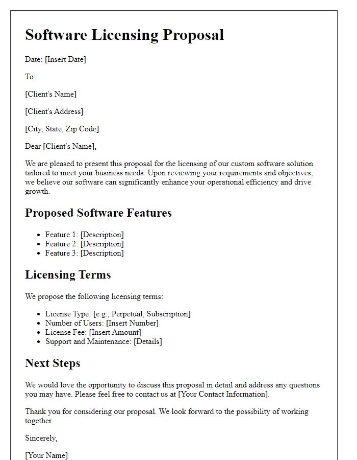 Letter template of custom software licensing proposal