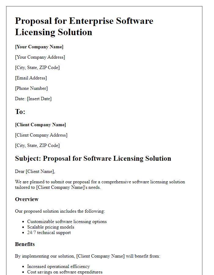 Letter template of enterprise software licensing solution proposal