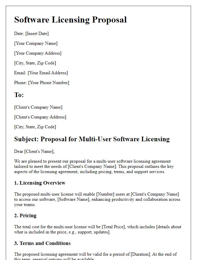 Letter template of multi-user software licensing proposal