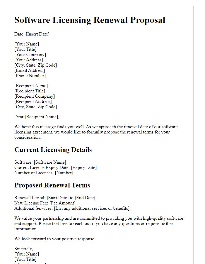 Letter template of software licensing renewal proposal