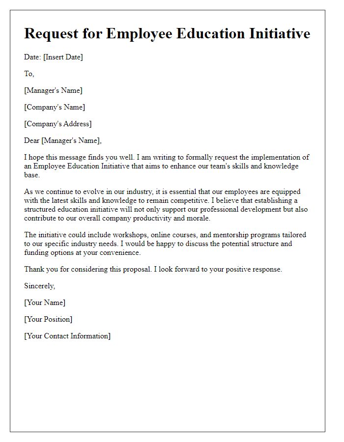 Letter template of employee education initiative request