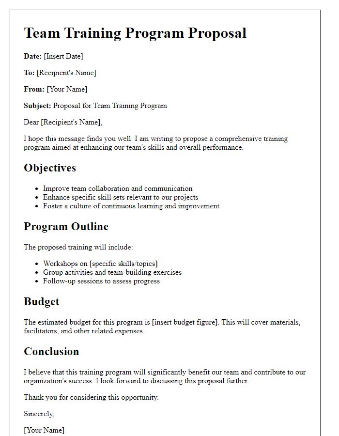 Letter template of team training program proposal