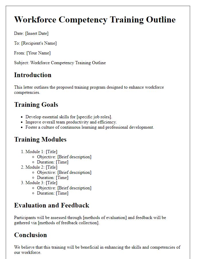 Letter template of workforce competency training outline