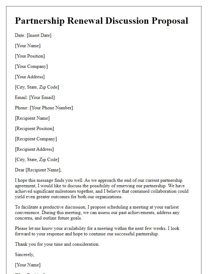 Letter template of partnership renewal discussion proposal