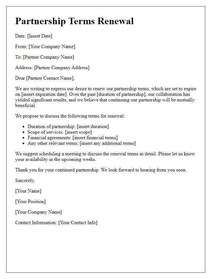 Letter template of partnership terms renewal