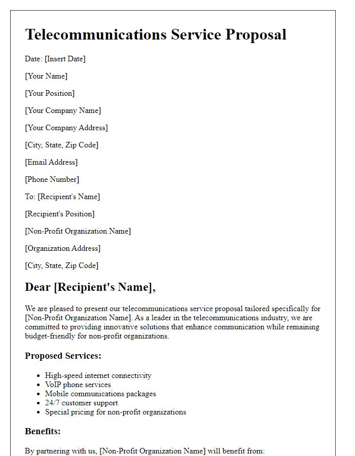 Letter template of telecommunications service proposal for non-profit organizations