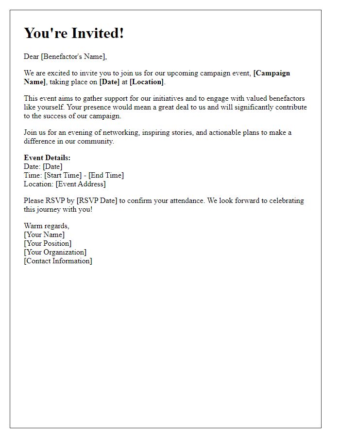 Letter template of campaign invitation for benefactor engagement