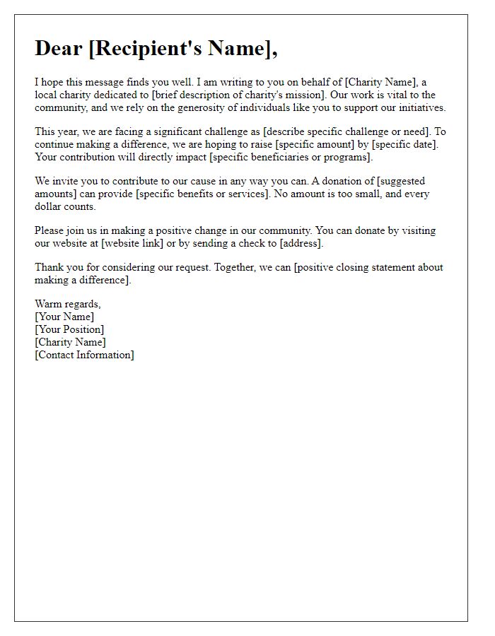 Letter template of fundraising appeal for local charities