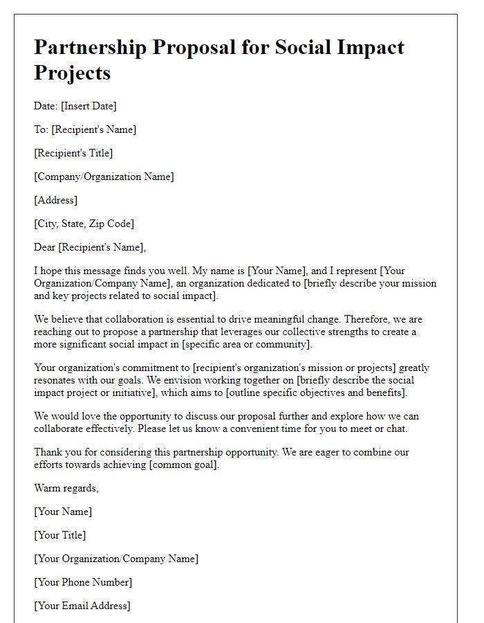 Letter template of partnership proposal for social impact projects