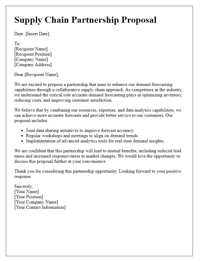 Letter template of a supply chain partnership proposal for demand forecasting.