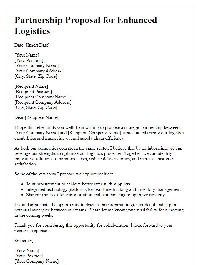 Letter template of a supply chain partnership proposal for enhanced logistics.