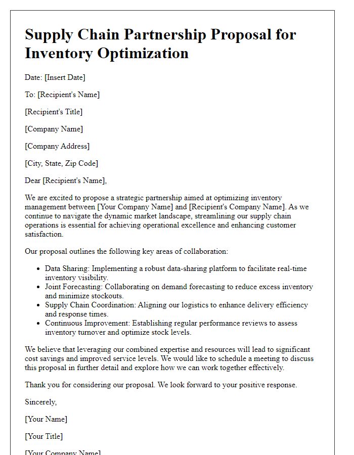 Letter template of a supply chain partnership proposal for inventory optimization.