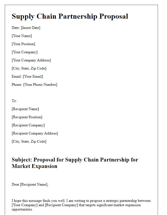 Letter template of a supply chain partnership proposal for market expansion.