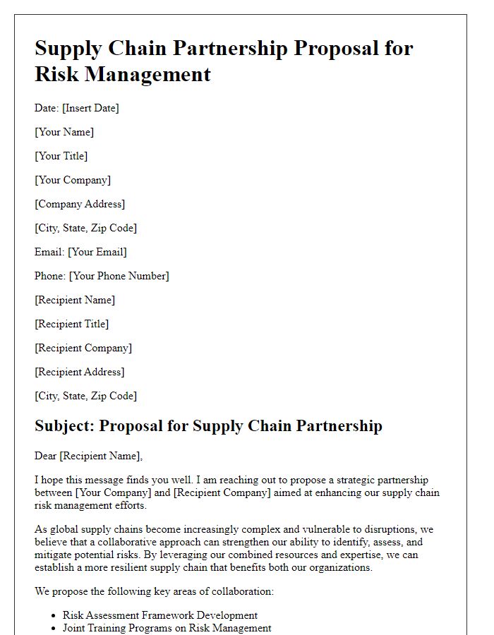 Letter template of a supply chain partnership proposal for risk management.